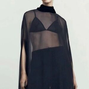 ZARA NWOT Black chiffon and velvet Cape Top